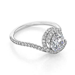 1.28CT Round Cut 4 Prong Halo Moissanite Solitaire Engagement Ring