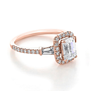 1.80ct Emerald Cut Gabriel Halo 4 Prong Moissanite Solitaire Engagement Ring - ELITE CARAT