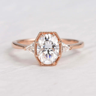 1.33 CT Oval Shaped Moissanite Three Stones Engagement Ring