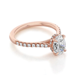 1.33CT Oval Cut Hidden Halo Moissanite Engagement Ring in 18K Rose Gold - ELITE CARAT