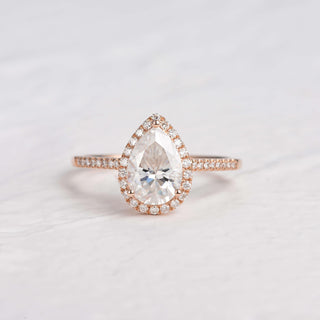 1.25 CT Pear Shaped Moissanite Halo Engagement Ring