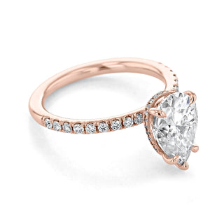 1.80CT Pear Cut Hidden Halo Moissanite Engagement Ring in 18K Rose Gold - ELITE CARAT