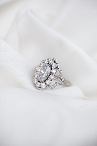 1.85 CT Oval Art Deco Halo Moissanite Engagement Ring