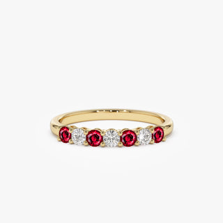 Round Ruby and Diamond Wedding Band for Mother