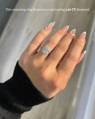 Bague de fiançailles avec halo de diamants ovales CVD de 1,25 à 3,25 ct