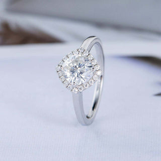 1.0CT Cushion Cut Halo Moissanite Diamond Engagement Ring - ELITE CARAT