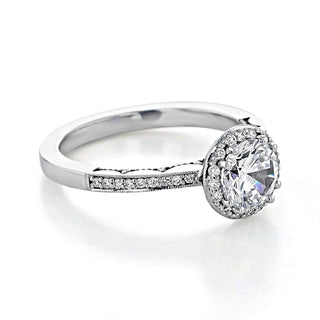 1.50 CT Round Cut Halo Moissanite Engagement Ring in 18K White Gold - ELITE CARAT