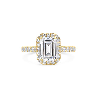 2ct Emerald Cut Halo F- VS1 Lab Grown Diamond Pave Engagement Ring