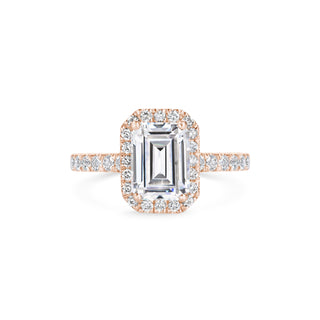 2ct Emerald Cut Halo F- VS1 Lab Grown Diamond Pave Engagement Ring