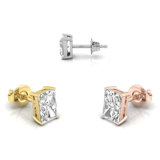 Boucles d'oreilles à tige en diamant solitaire taille radiant et moissanite pour femmes