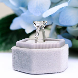 2.75CT Emerald Cut Moissanite Three Stone Pave Diamond Engagement Ring - ELITE CARAT