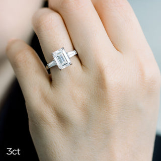 3.0CT Emerald Cut Moissanite Baguette Diamond 3 Stone Engagement Ring - ELITE CARAT