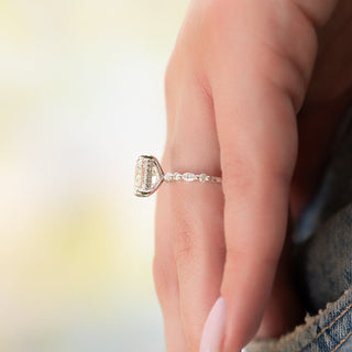 Bague de fiançailles avec diamants taille princesse CVD de 1,0 à 3,0 ct sertis pavé et halo caché