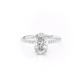 Anillo de compromiso con halo oculto de diamantes CVD E/VS1 ovalados de 1,50 CT a 3,50 CT con engaste pavé