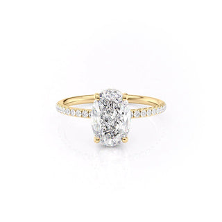 Bague de fiançailles avec halo caché en diamant ovale E/VS1 CVD de 1,50 CT à 3,50 CT avec sertissage pavé