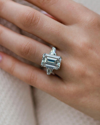 7.2 CT Emerald Cut Three Stone Moissanite Engagement Ring