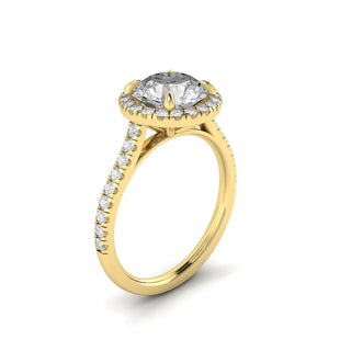 Bague de fiançailles avec halo de diamants et moissanite ronde de 1,5 ct