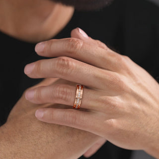 Alianza de boda con piedras redondas para hombre 