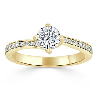 Bague de fiançailles solitaire à taille ronde et pavée de moissanite de 0,75 ct