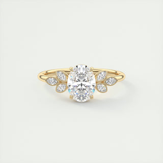 2CT Oval Moissanite Diamond Cluster Engagement Ring In 14K Yellow Gold