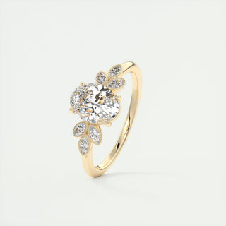 2CT Oval Moissanite Diamond Cluster Engagement Ring In 14K Yellow Gold