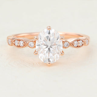 1.33 CT Oval Shaped Moissanite Pave Setting Engagement Ring