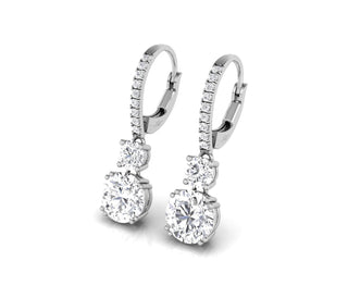 Boucles d'oreilles créoles à deux pierres rondes en moissanite et diamant pour elle