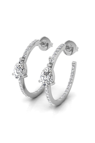 Boucles d'oreilles créoles en diamants et moissanite taille poire et ronde pour elle