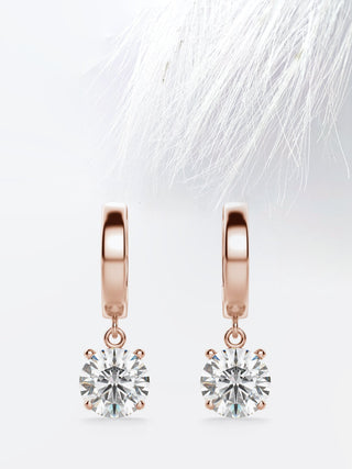 Boucles d'oreilles solitaires en diamant rond et moissanite pour femmes 