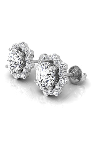 Boucles d'oreilles en forme de fleur ronde avec halo de diamants et moissanite pour femmes