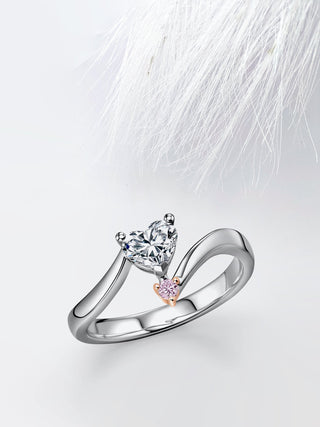 Anillo de compromiso con diamantes de moissanita de talla redonda y en forma de corazón de 1,0 ct 