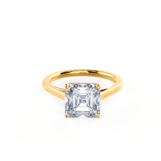 2.50ct Asscher Cut Moissanite Diamond Cathedral Solitaire Engagement Ring - ELITE CARAT