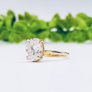 2.72 CT Oval Solitaire Hidden Halo Moissanite Engagement Ring