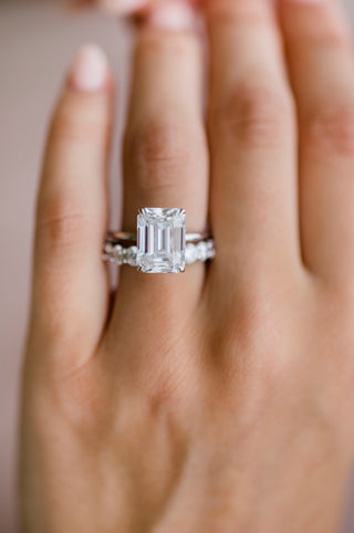 5.50CT Emerald Cut Hidden Halo Moissanite Diamond Engagement Ring