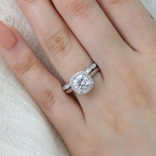 1.50CT Cushion Cut Moissanite Halo Bridal Engagement Ring Set