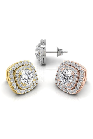 Boucles d'oreilles en diamant Moissanite à double halo à coupe ronde pour femmes