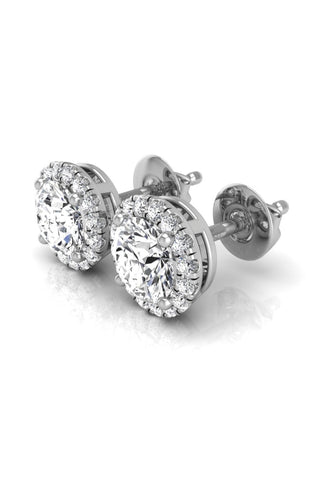 Boucles d'oreilles à tige en diamant halo de moissanite à taille ronde pour elle