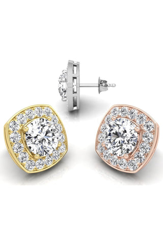 Boucles d'oreilles en moissanite avec halo de diamants taille ronde pour elle