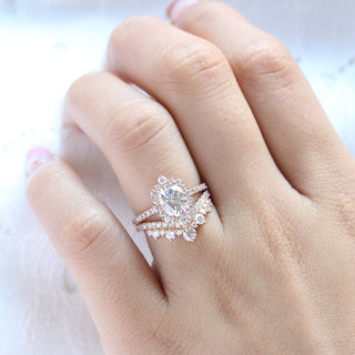 Bague de fiançailles de mariée pavée de halo en moissanite à taille ovale de 1,20 ct 