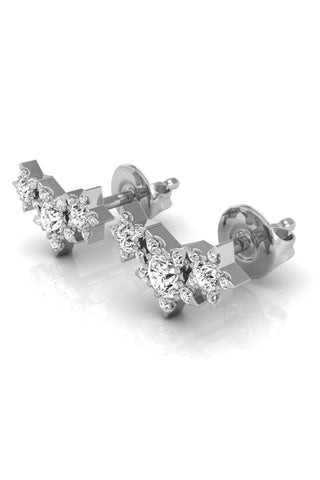 Boucles d'oreilles rondes à trois pierres en diamant et moissanite pour femmes