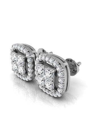 Round Cut Halo Moissanite Diamond Stud Earrings for Women