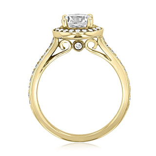 Bague de fiançailles en or jaune 18 carats avec diamants et moissanite ronde de 1,0 ct