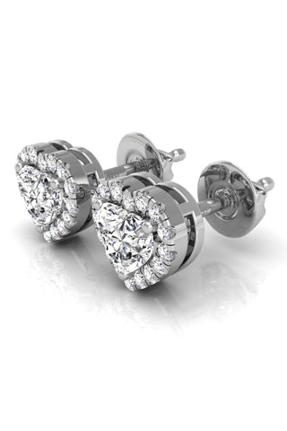 Boucles d'oreilles à tige en forme de cœur avec halo de diamants et moissanite pour femmes