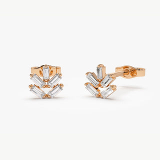 Boucles d'oreilles à tige en diamant taille baguette pour cadeau de Noël