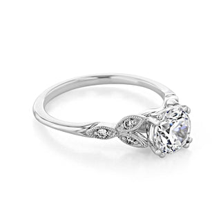 1.0CT Round Double Claw Prong Moissanite Diamond Vintage Engagement Ring