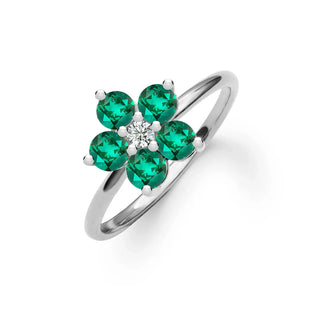 1.25CT Round Emerald Diamond May Birthstone Flower Band