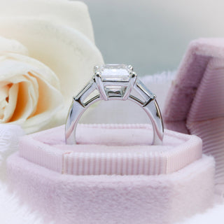 3.0CT Emerald Cut Three Stone Moissanite Diamond Solitaire Engagement Ring