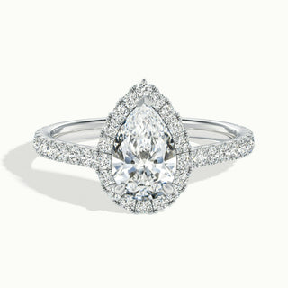 2.0CT Pear Cut Halo Moissanite Diamond Pave Engagement Ring