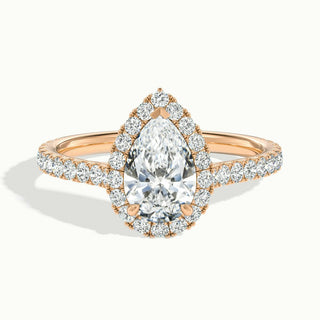 2.0CT Pear Cut Halo Moissanite Diamond Pave Engagement Ring