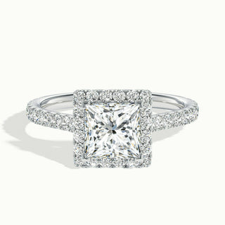 Bague de fiançailles avec diamants taille princesse halo pavé de moissanite de 1,50 ct